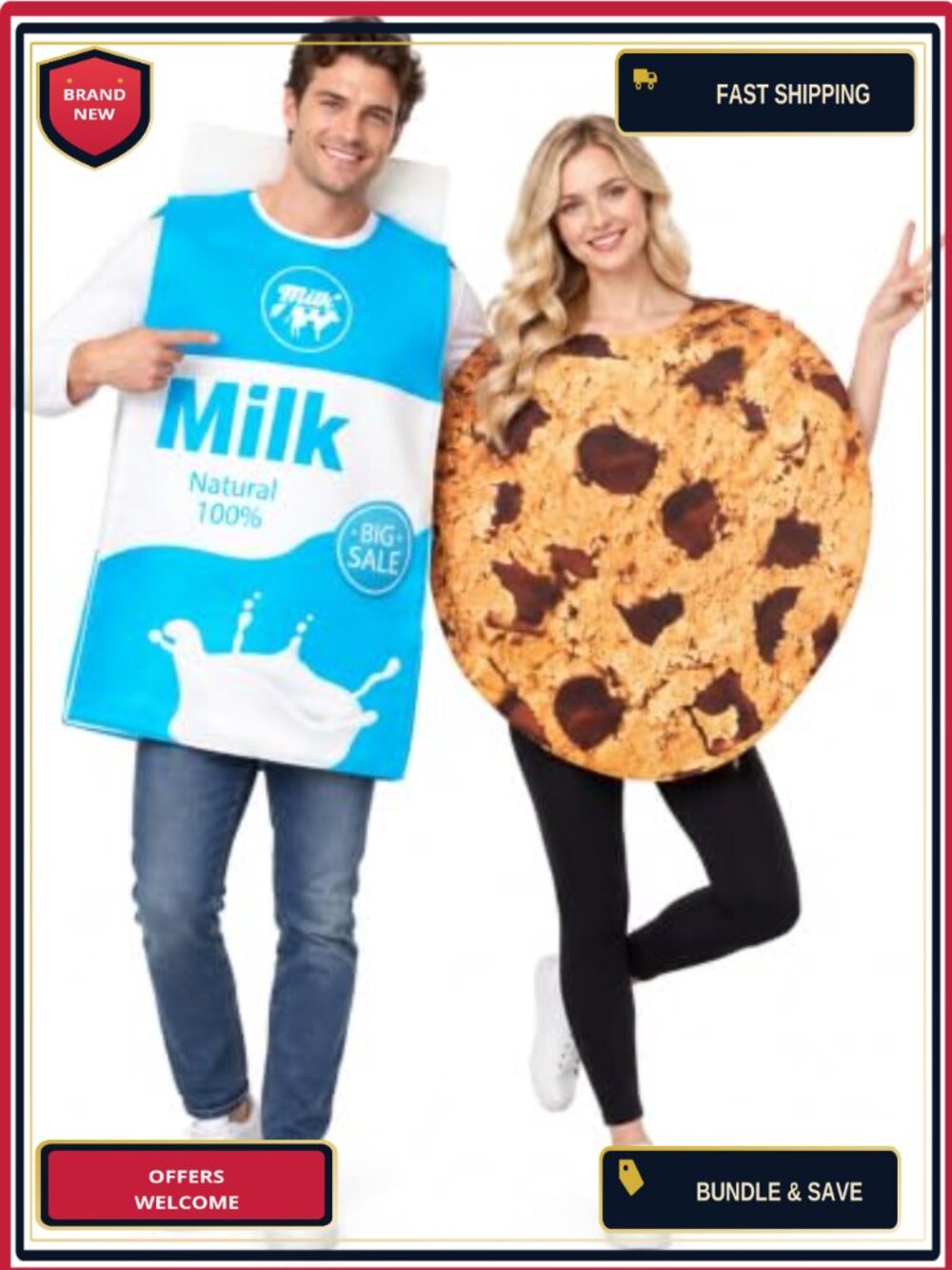 Adult Couples Cookies and Milk Carton Costume 2Pc Food Theme Cosplay